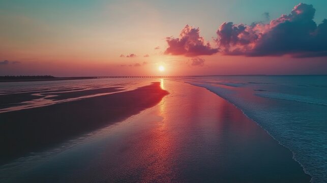A breathtaking sunset casting colors over Digha Sonpur Bridge