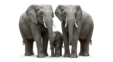 Fototapeta premium African Elephant Family Portrait: Gentle Giants Against White Background AI Generated
