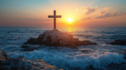 Sunset Cross: A Serene Coastal Faith Scene