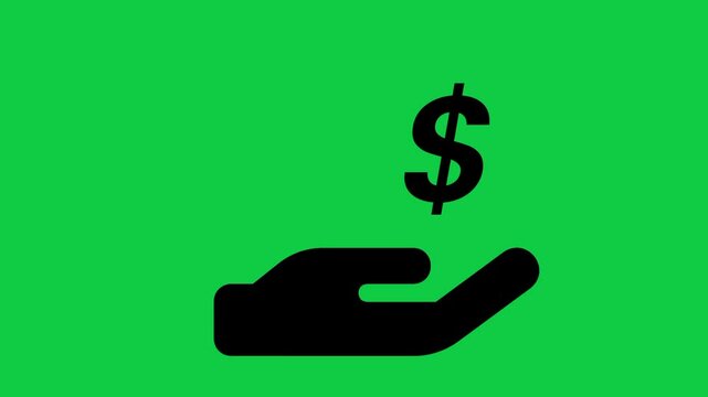 Hand Holding Dollar Sign Icon Animation, 4K Money Symbol Motion Graphic on Green Screen