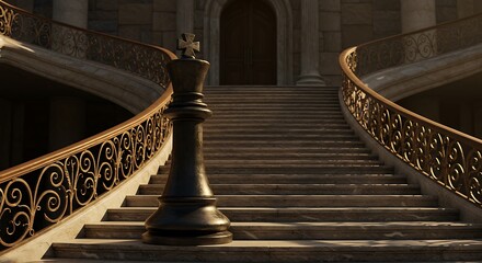 Obraz premium Grand Staircase, Black King: A 3D Rendered Masterpiece AI Generated