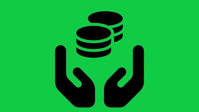 Hands Holding Coins Icon Animation | 4K Financial Symbol Motion Graphic on Green Screen