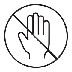 Obraz premium Minimalist icon of hand with strike-through line, symbolizing stop and protection. Anti-abuse and child safety awareness concept.