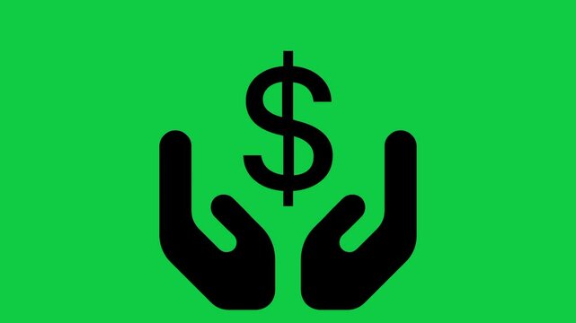 Hand Holding Dollar Sign Icon Animation, 4K Money Symbol Motion Graphic on Green Screen