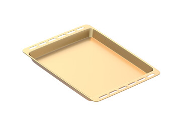 Golden baking tray isolated on white background. 3d render