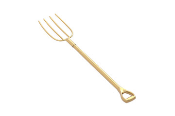 Golden pitchfork isolated on white background. 3d render