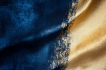 Blue-Gold Painted Silk Texture – Luxurious Abstract Fabric Background