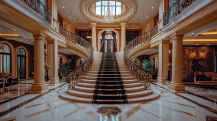 Obraz premium Grandiose Mansion Interior: A Majestic Staircase in Opulent Surroundings