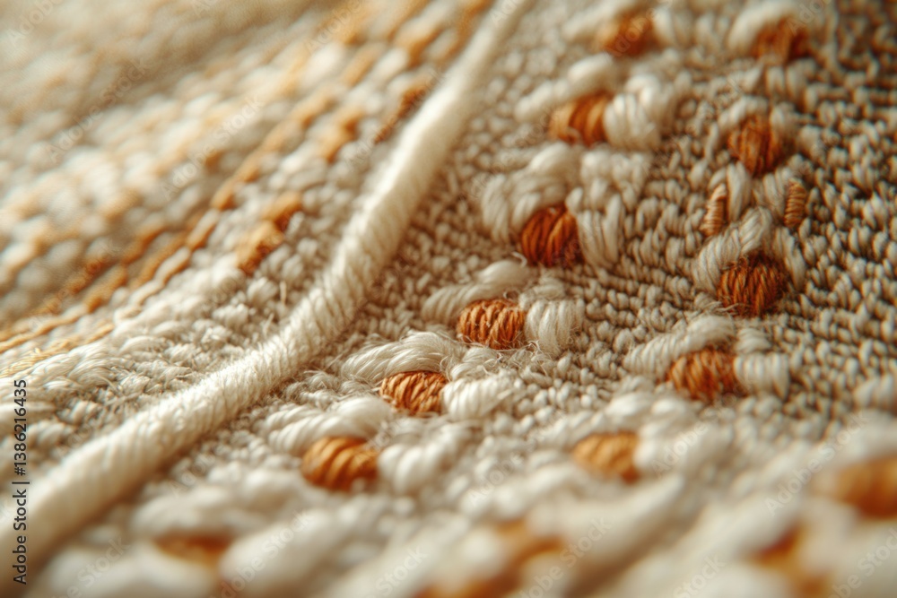 Poster close-up of a textured fabric with an intricate woven pattern and warm, earthy tones highlighting th