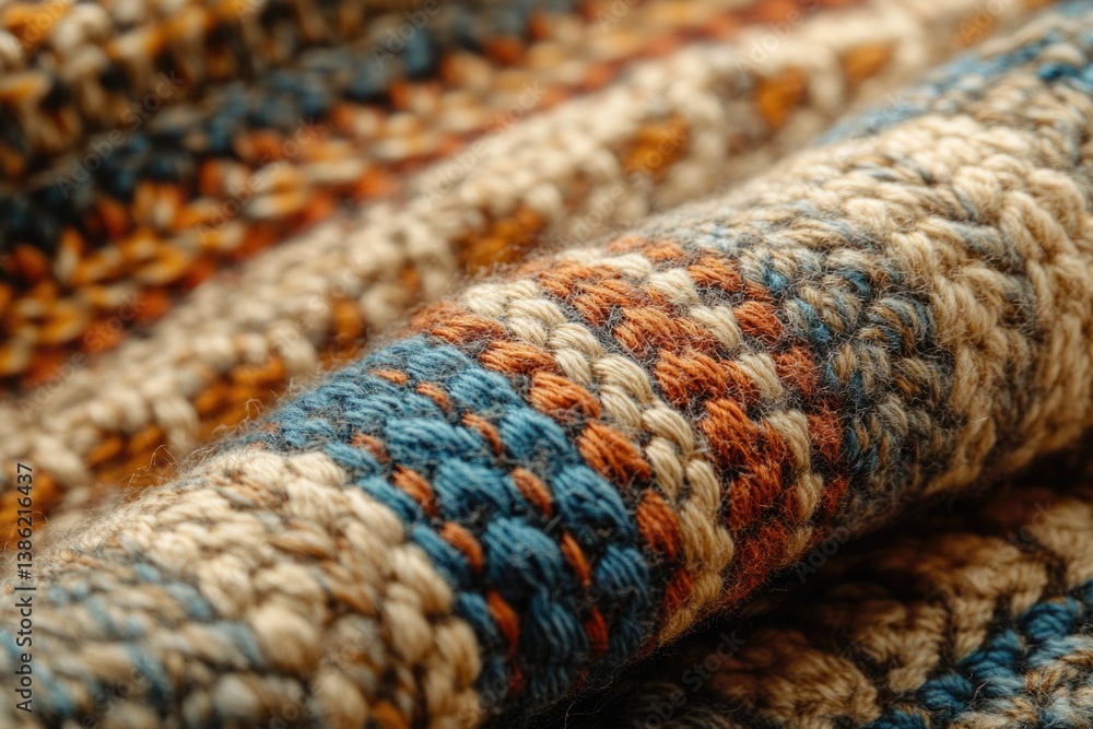 Aufkleber Macro shot of a folded knit fabric with a blend of colorful yarns forming textured patterns.