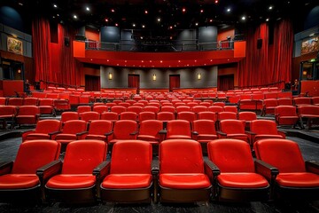 Empty movie theater with red seats