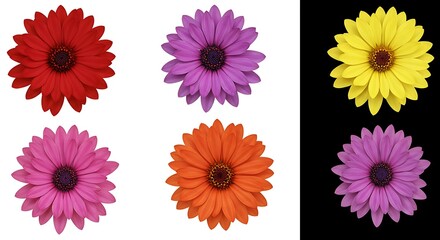 Vibrant Daisy Flowers: A Colorful Digital Illustration Set AI Generated