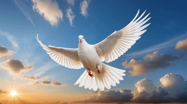 White dove soaring gracefully against a blue sky  