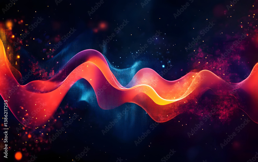 Poster colorful sound wave vector background with audio spectrum for music or voice design element.