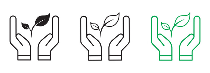 Illustration of a hand icon holding a plant sapling