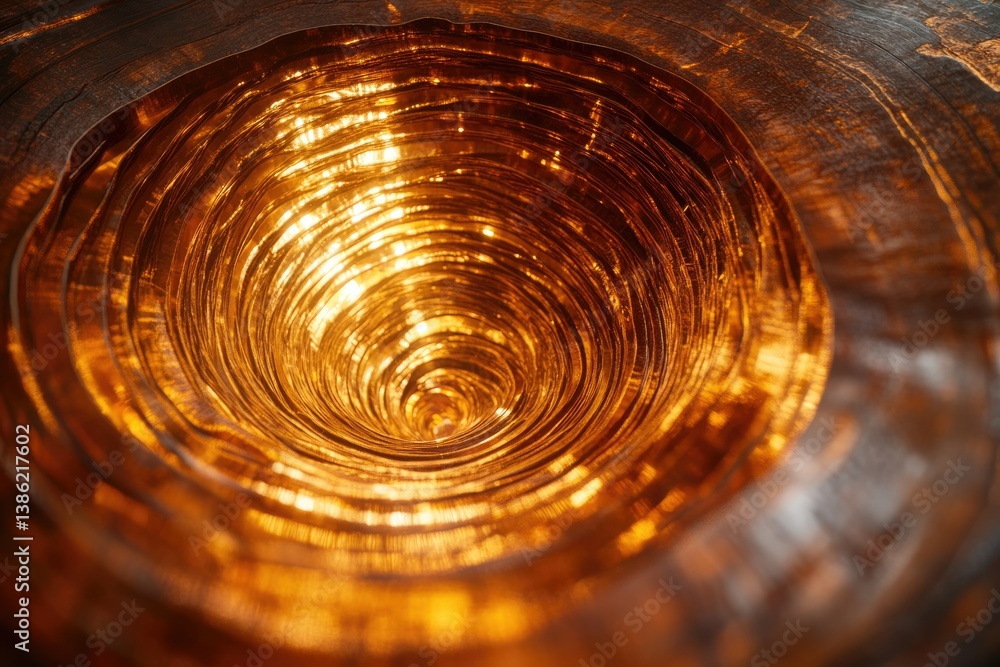 Poster A mesmerizing, golden vortex of concentric circles, creating a captivating illusion of depth and inviting exploration into the unknown center.