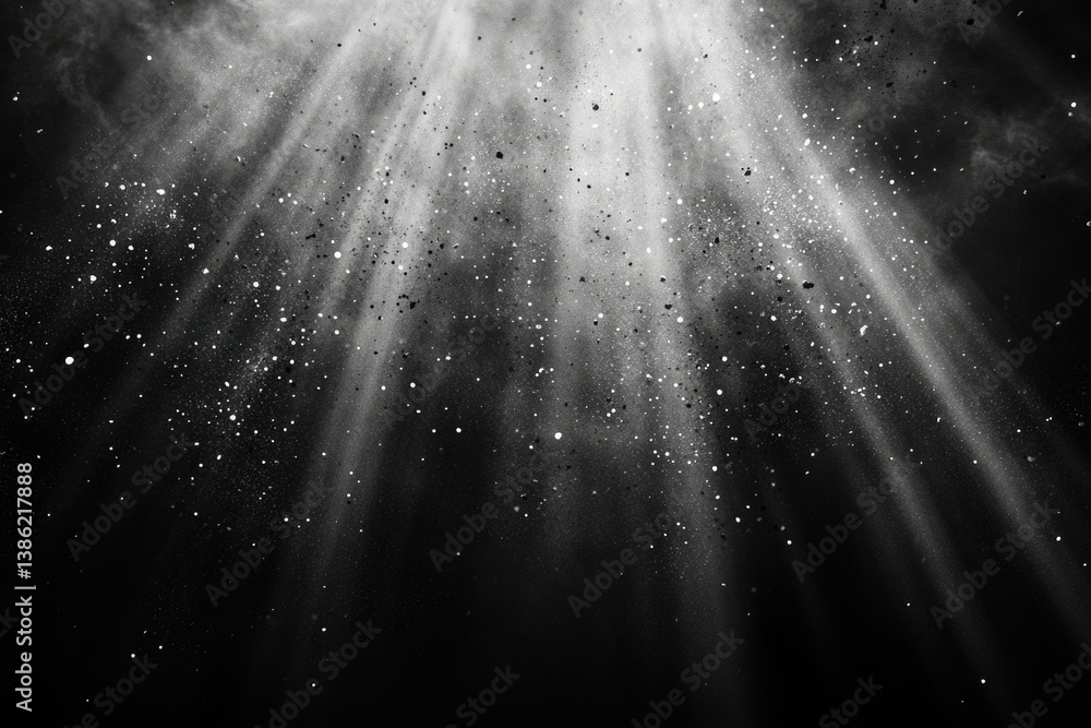 Poster rays of light pierce through a dust-filled space, creating an ethereal and magical atmosphere in mon