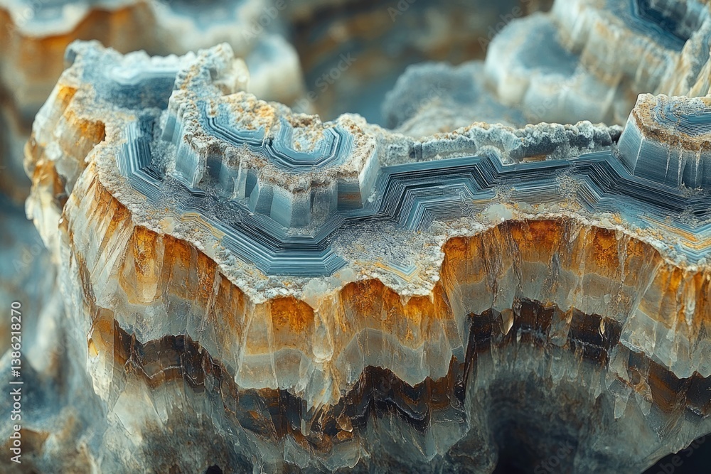 Poster Detailed close-up of layered rock formation with intricate patterns and textures, showcasing natural beauty and geological processes.