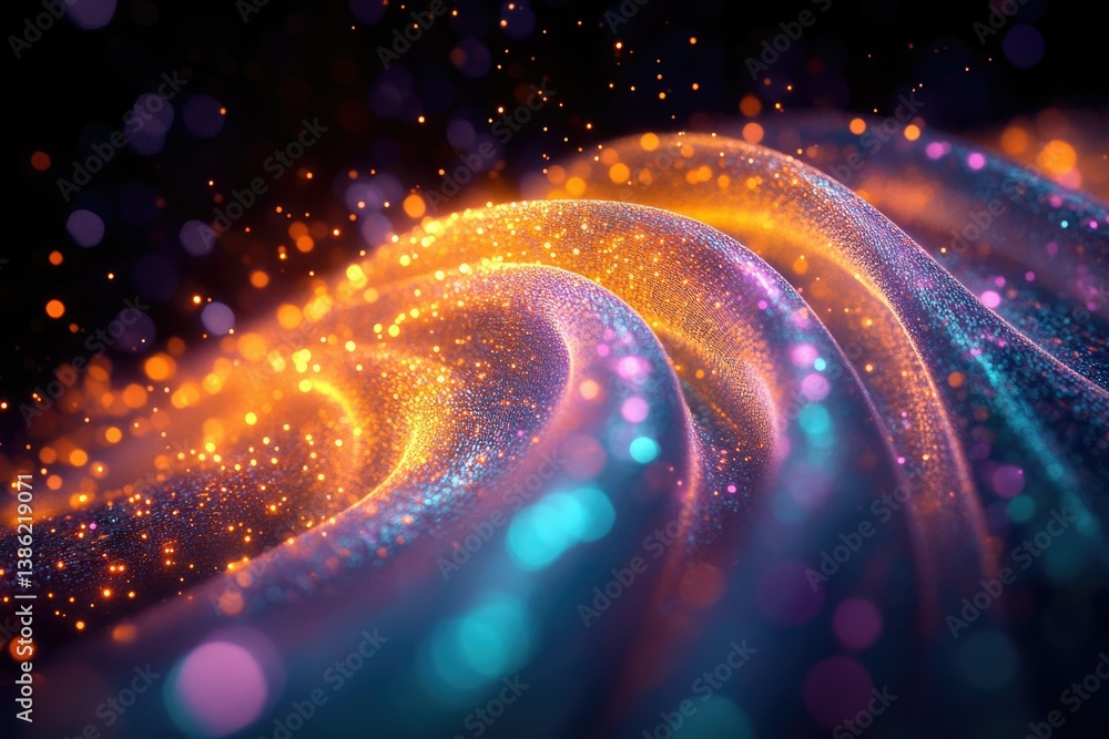 Aufkleber Abstract flowing waves of vibrant orange and blue particles create a dazzling, modern, and dynamic background with a blurred effect.