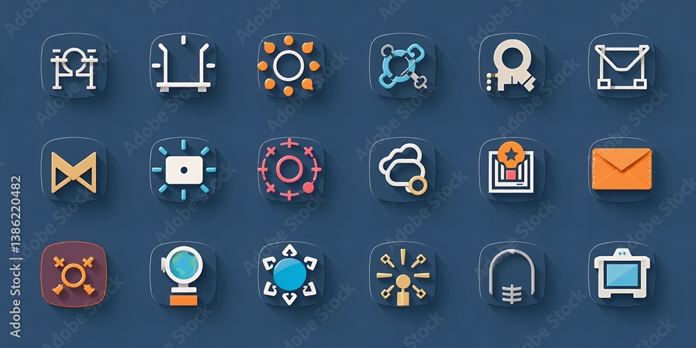 Poster modern flat icon set colorful app design elements digital interface ui ux web long icons media clean