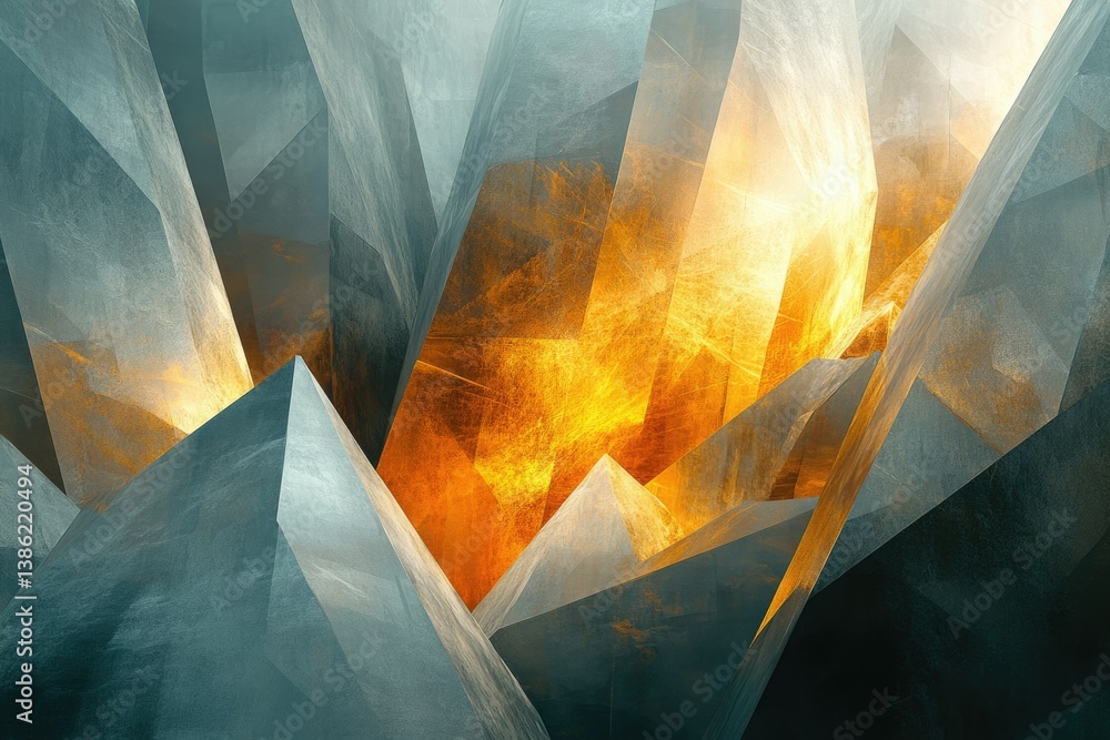Aufkleber abstract geometric composition featuring blue-gray facets illuminated by a warm, golden light source