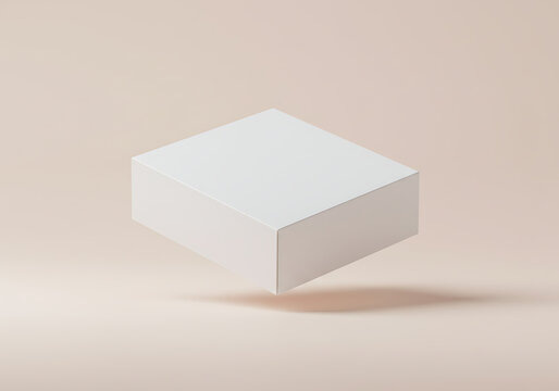 White box mockup floating on beige background for product presentation