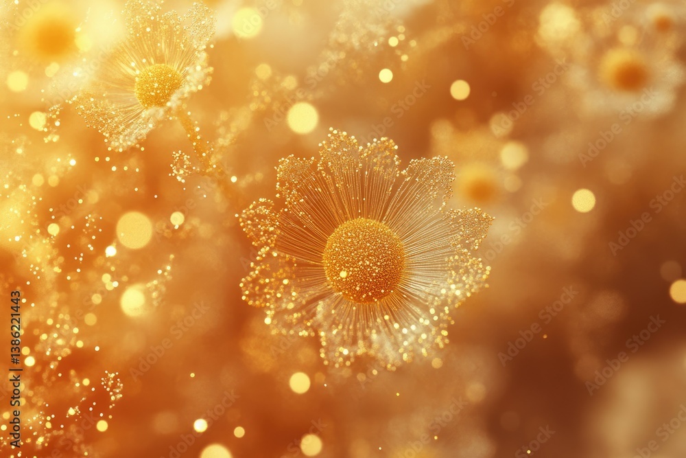 Aufkleber golden flowers with sparkling light effect, creating a magical, warm, and dreamy atmosphere with bok