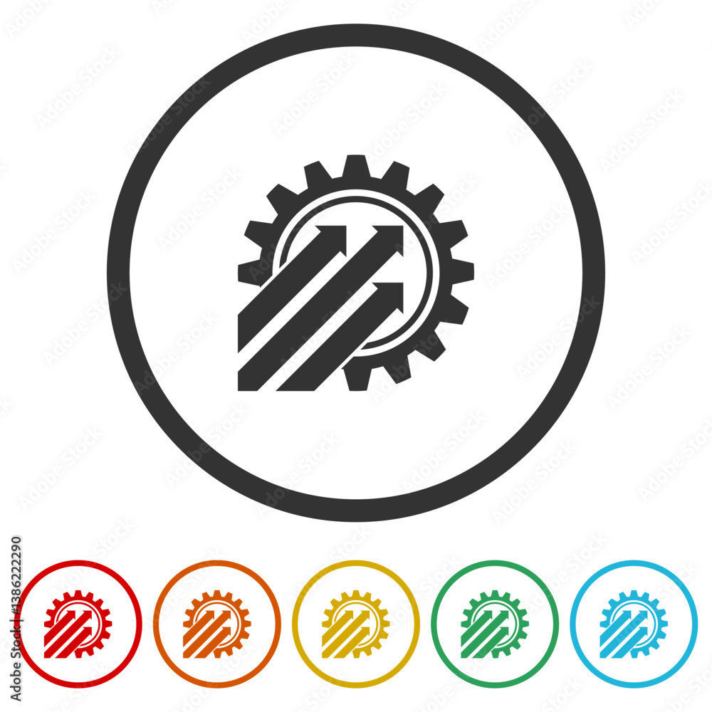 Poster efficient production and efficiency icon. set icons in color circle buttons