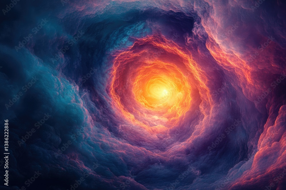 Poster a stunning vortex of colorful clouds leads to a bright, ethereal light, creating a mystical and capt