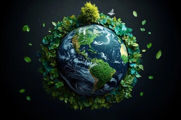 Surreal image of a vibrant Earth lush with greenery, ideal for environmental campaigns, Earth Day designs, and eco-friendly projects. Captures nature's beauty.