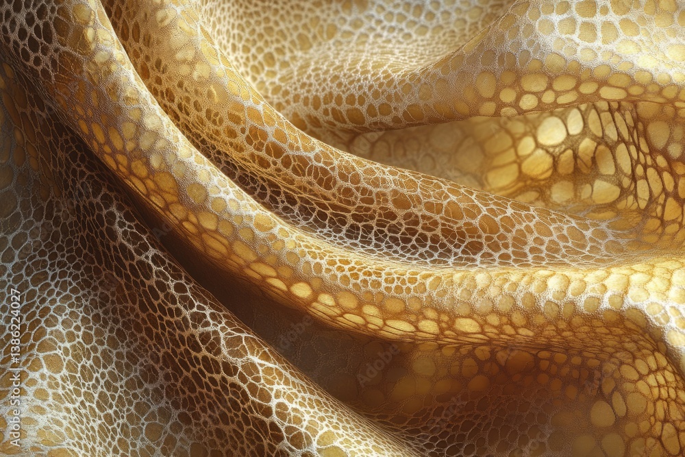 Aufkleber a golden fabric with a reptile-like texture gracefully draped, exhibiting intricate patterns and lux