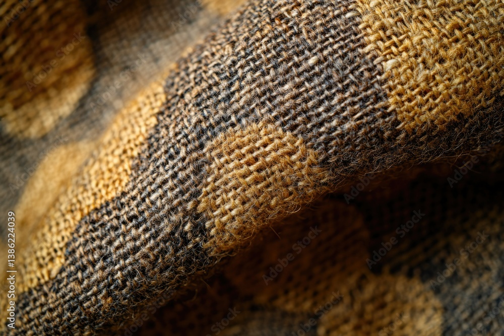Fototapete Close-up of a woven fabric with a pattern of alternating brown and dark gray or black circles creating a textured effect.