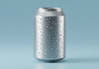 Isolated aluminum can with water droplets refreshing drink mockup design