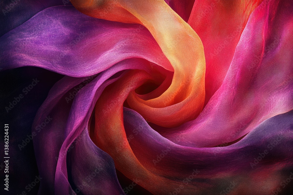 Aufkleber abstract image of flowing fabric with vibrant hues transitioning from orange to pink to purple in a 