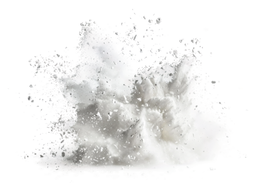 White Chalk Fragment with Powerful Explosion Effect in Mid-Air Isolated on Transparent Background