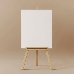 Blank Canvas on Wooden Easel Mockup Against Neutral Beige Background