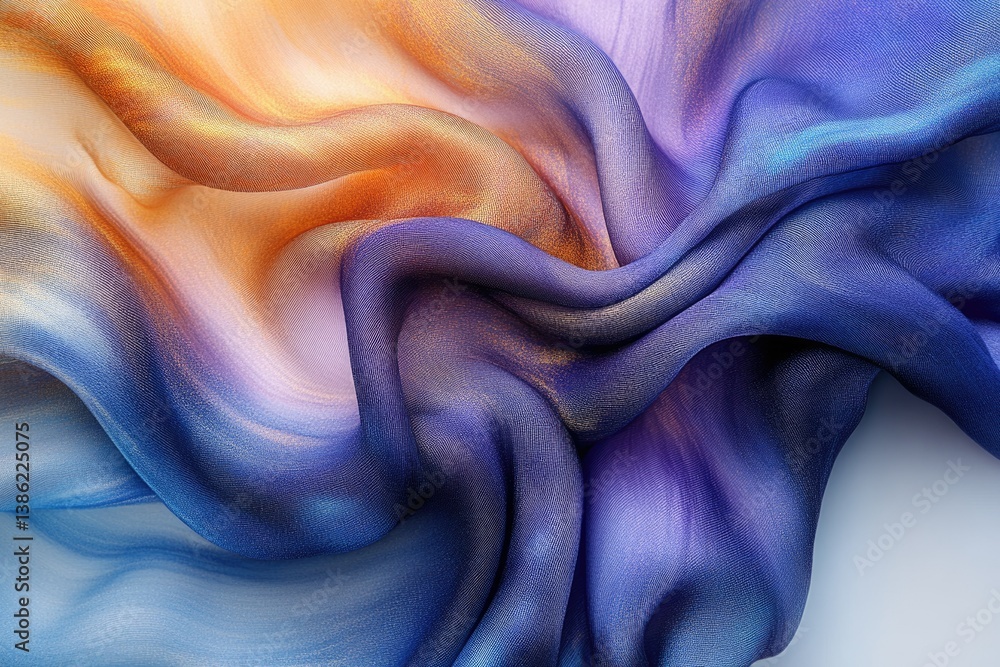 Poster Elegant draped fabric with a gradient of orange and blue, showcasing soft texture and light play.