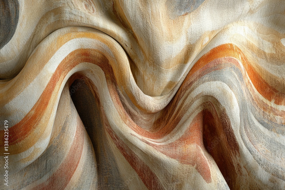 Poster abstract image featuring swirling and undulating fabric with earthy tones, resembling geological for