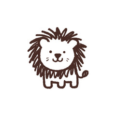 Funny lion icon in naive childish style, black lines on white background