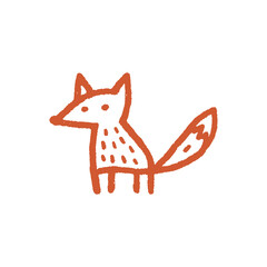 Funny fox icon in naive childish style, orange lines on white