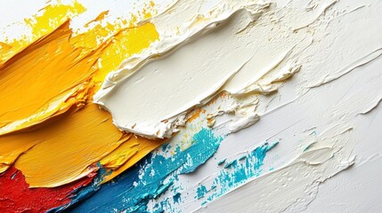Vibrant Impasto Abstract Painting: A Symphony of Yellow, White, and Teal