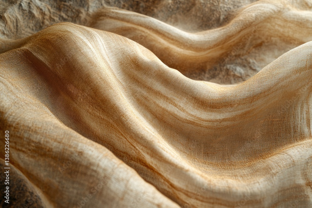 Leinwandbilder Soft, flowing fabric in beige and tan shades, creating a textured and abstract, wavy pattern with light and shadow.