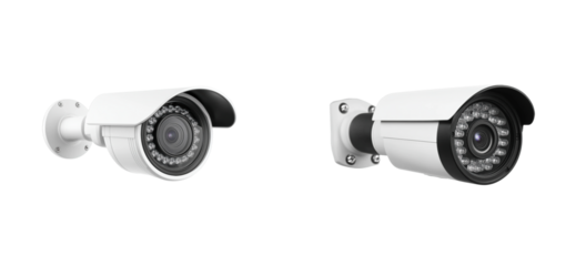 White outdoor security cameras with night vision for home surveillance. Set png cut out