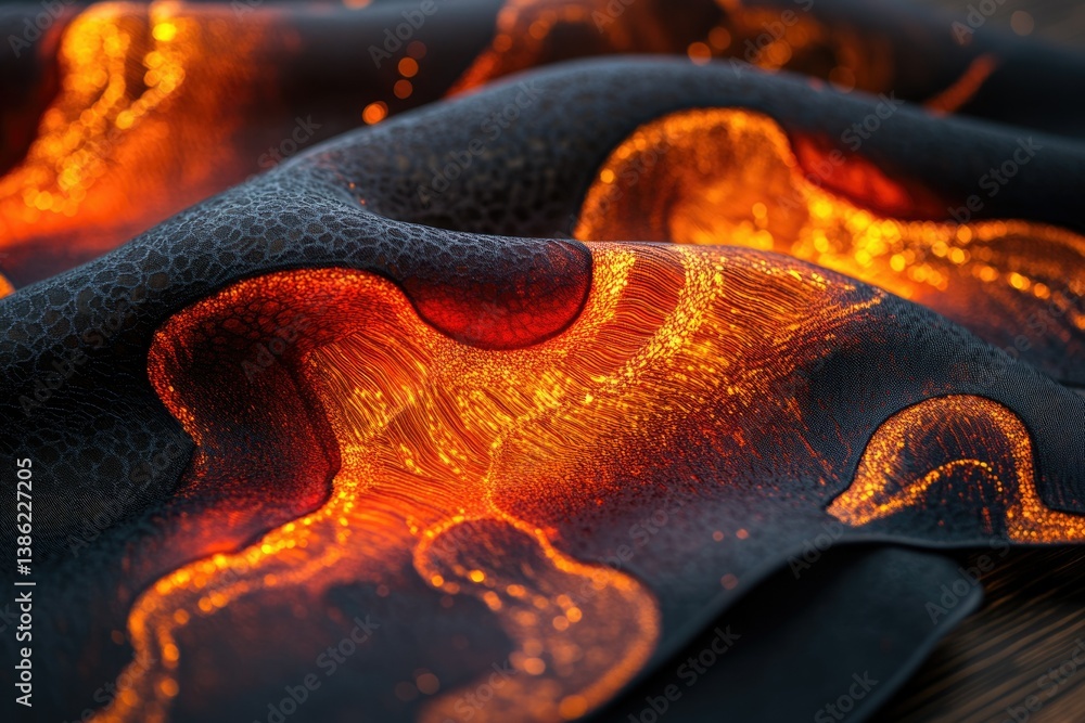 Aufkleber abstract image featuring a dark, textured surface with glowing orange, magma-like patterns spreading
