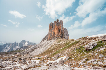  Tre Cime di Lavaredo in Dolomite Alps. Three peaks of Lavaredo, Dolomites, South Tyrol, Italy