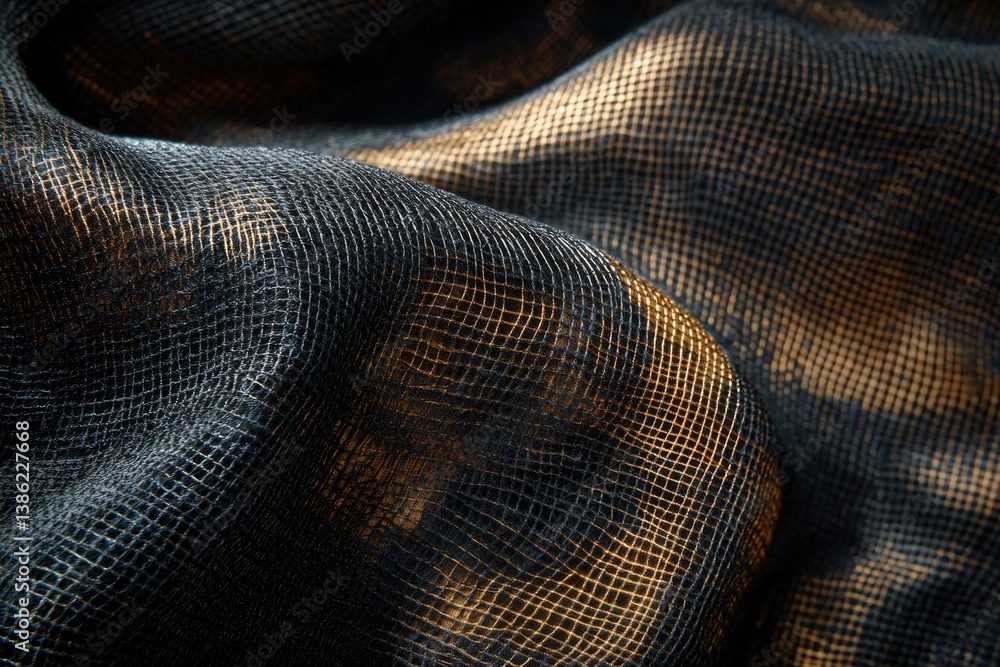 Aufkleber abstract close-up of textured black fabric with golden hues, creating a soft, elegant, and mysteriou
