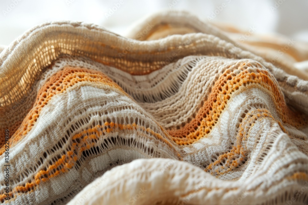 Fototapete a close-up showcases the intricate textures and warm hues of a wavy knitted or crocheted fabric with