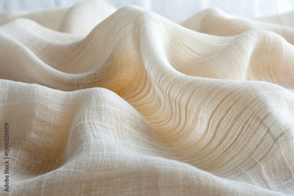 Aufkleber the image depicts a close-up shot of soft, flowing, and slightly textured beige fabric in gentle fol