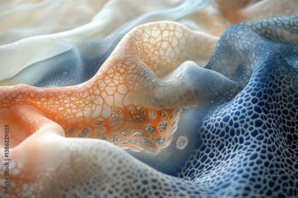 Poster abstract fluid art featuring delicate patterns, undulating textures, and a gradient of warm orange, 