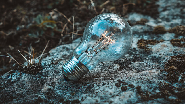 Lightbulb laying sideways on soft gray surface centr
